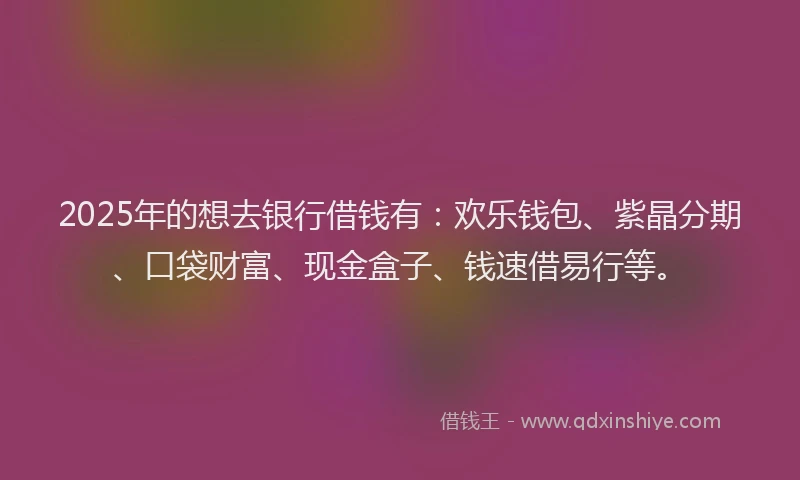 2025年的想去银行借钱有:欢乐钱包、紫晶分期、口袋财富、现金盒子、钱速借易行等。