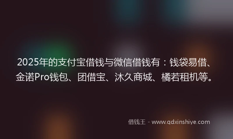 2025年的支付宝借钱与微信借钱有：钱袋易借、金诺Pro钱包、团借宝、沐久商城、橘若租机等。