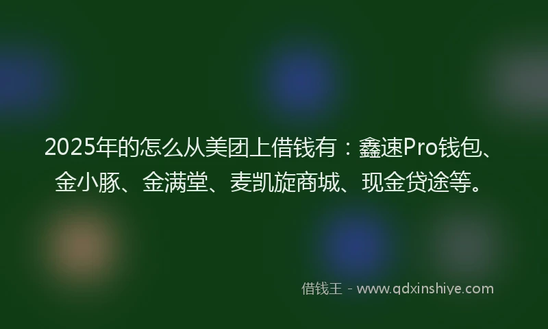 2025年的怎么从美团上借钱有：鑫速Pro钱包、金小豚、金满堂、麦凯旋商城、现金贷途等。