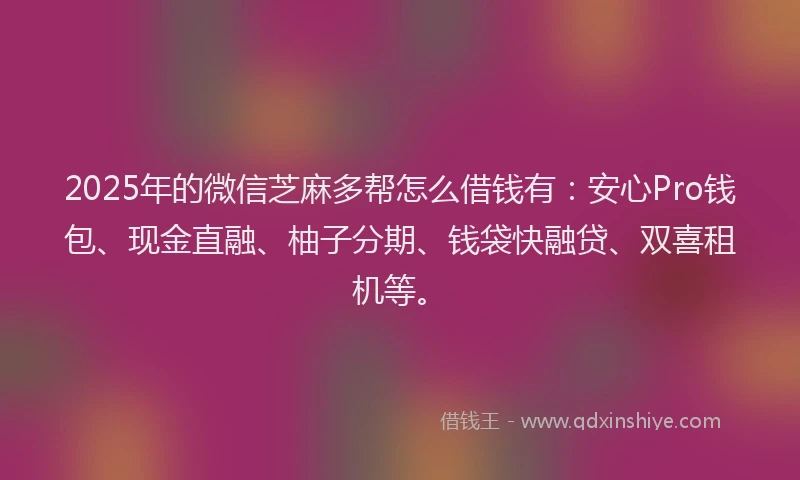 2025年的微信芝麻多帮怎么借钱有：安心Pro钱包、现金直融、柚子分期、钱袋快融贷、双喜租机等。
