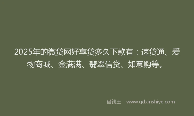 2025年的微贷网好享贷多久下款有：速贷通、爱物商城、金满满、翡翠信贷、如意购等。