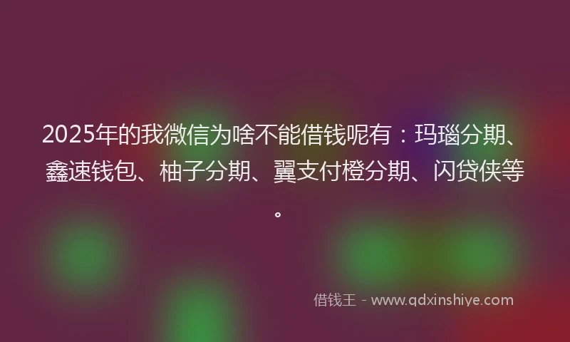 2025年的我微信为啥不能借钱呢有：玛瑙分期、鑫速钱包、柚子分期、翼支付橙分期、闪贷侠等。