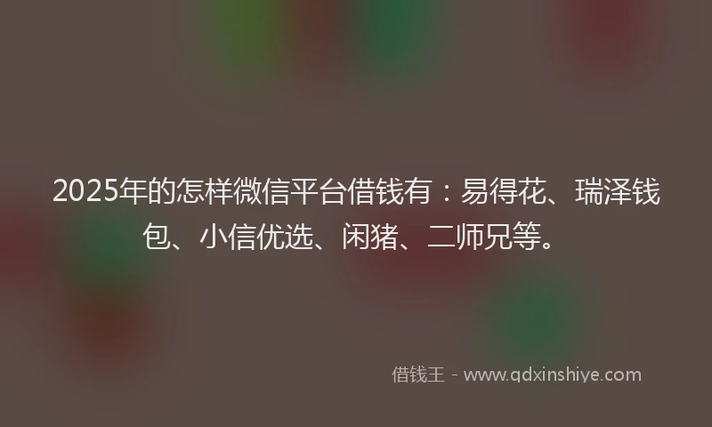 2025年的怎样微信平台借钱有：易得花、瑞泽钱包、小信优选、闲猪、二师兄等。