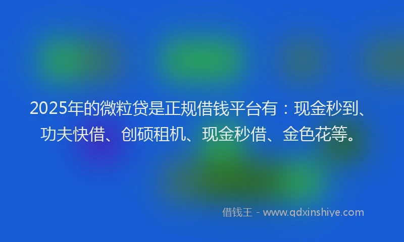 2025年的微粒贷是正规借钱平台有：现金秒到、功夫快借、创硕租机、现金秒借、金色花等。
