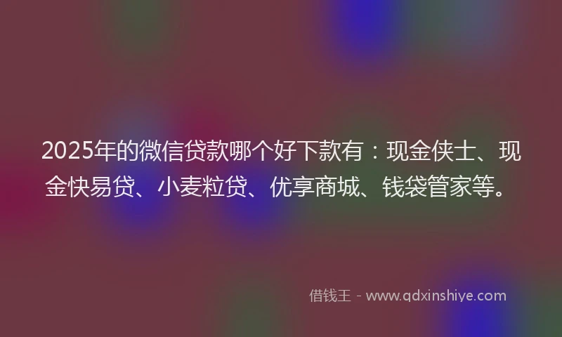 2025年的微信贷款哪个好下款有:现金侠士、现金快易贷、小麦粒贷、优享商城、钱袋管家等。