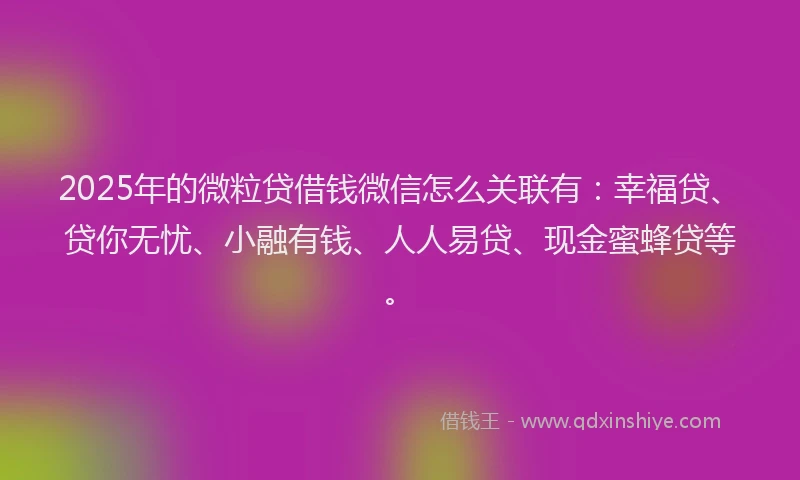 2025年的微粒贷借钱微信怎么关联有：幸福贷、贷你无忧、小融有钱、人人易贷、现金蜜蜂贷等。