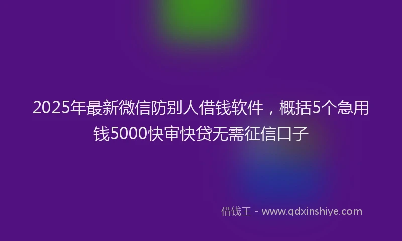 2025年最新微信防别人借钱软件，概括5个急用钱5000快审快贷无需征信口子