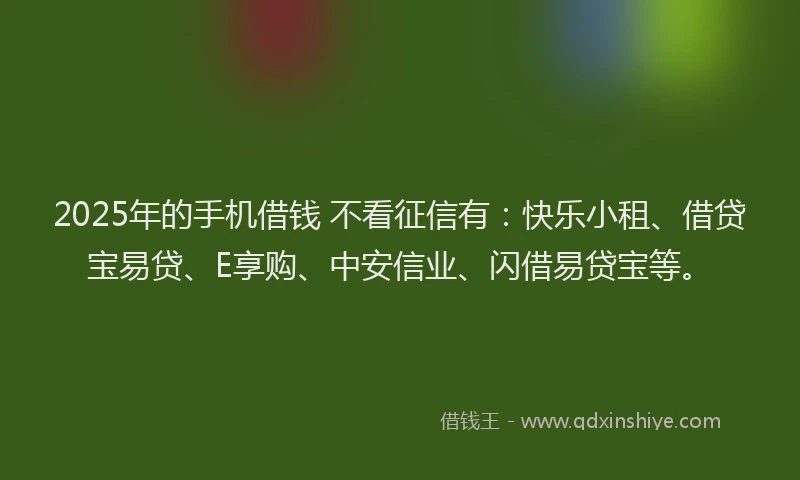 2025年的手机借钱 不看征信有：快乐小租、借贷宝易贷、E享购、中安信业、闪借易贷宝等。