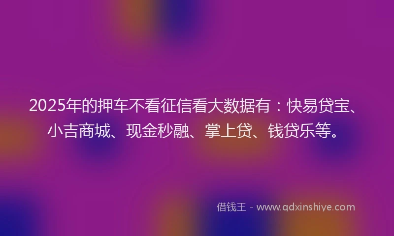 2025年的押车不看征信看大数据有：快易贷宝、小吉商城、现金秒融、掌上贷、钱贷乐等。