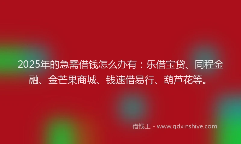 2025年的急需借钱怎么办有：乐借宝贷、同程金融、金芒果商城、钱速借易行、葫芦花等。