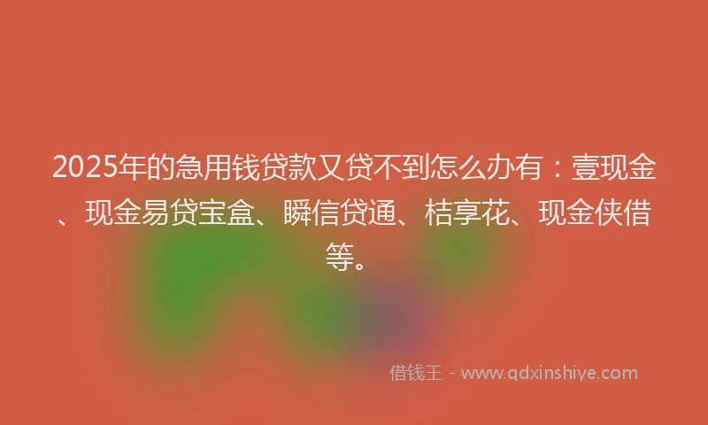 2025年的急用钱贷款又贷不到怎么办有：壹现金、现金易贷宝盒、瞬信贷通、桔享花、现金侠借等。