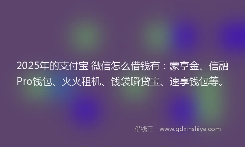 2025年的支付宝 微信怎么借钱有：蒙享金、信融Pro钱包、火火租机、钱袋瞬贷宝、速享钱包等。
