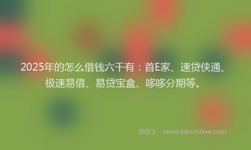 2025年的怎么借钱六千有：首E家、速贷侠通、极速易借、易贷宝盒、哆哆分期等。
