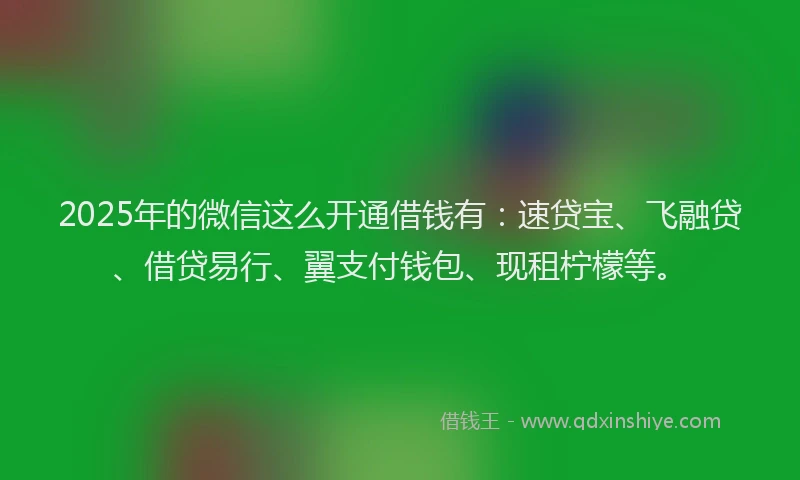 2025年的微信这么开通借钱有：速贷宝、飞融贷、借贷易行、翼支付钱包、现租柠檬等。