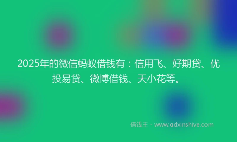 2025年的微信蚂蚁借钱有：信用飞、好期贷、优投易贷、微博借钱、天小花等。