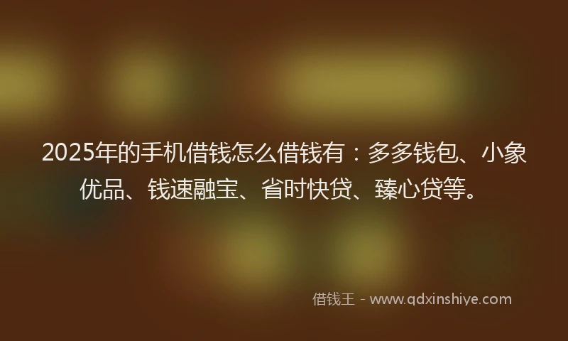2025年的手机借钱怎么借钱有：多多钱包、小象优品、钱速融宝、省时快贷、臻心贷等。