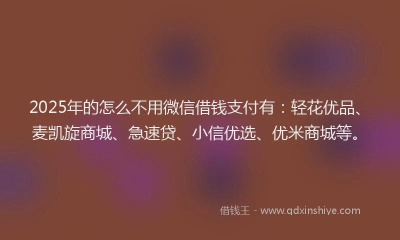 2025年的怎么不用微信借钱支付有：轻花优品、麦凯旋商城、急速贷、小信优选、优米商城等。