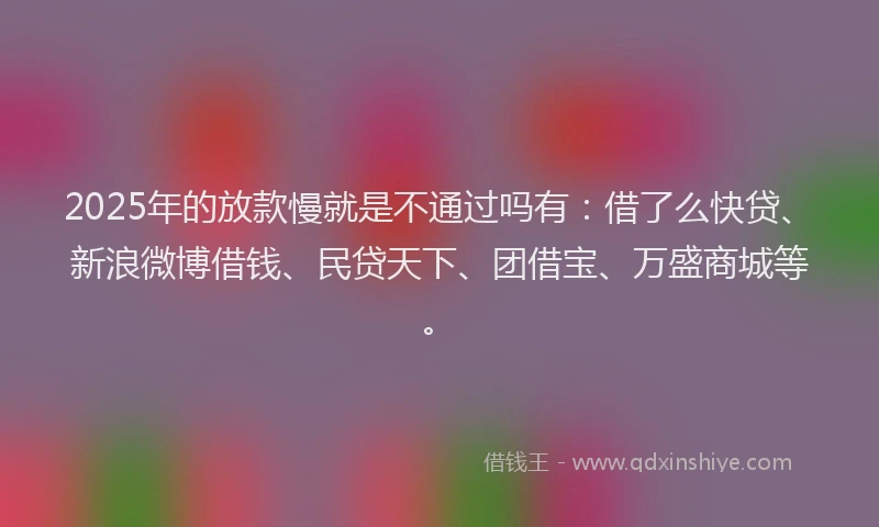 2025年的放款慢就是不通过吗有：借了么快贷、新浪微博借钱、民贷天下、团借宝、万盛商城等。