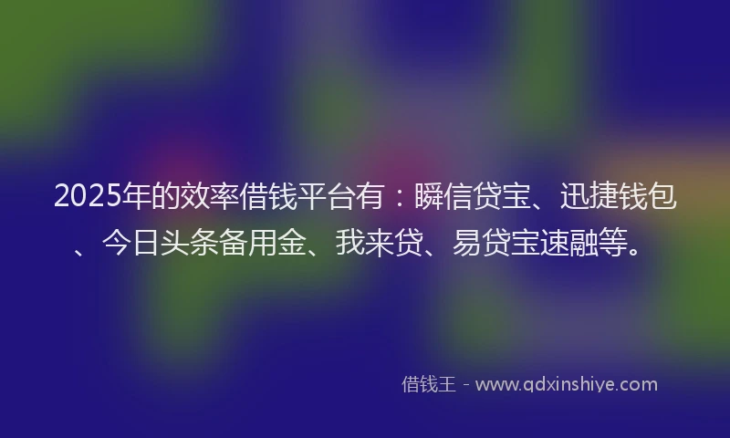 2025年的效率借钱平台有：瞬信贷宝、迅捷钱包、今日头条备用金、我来贷、易贷宝速融等。