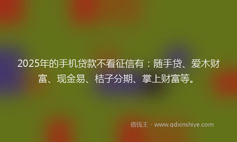 2025年的手机贷款不看征信有：随手贷、爱木财富、现金易、桔子分期、掌上财富等。