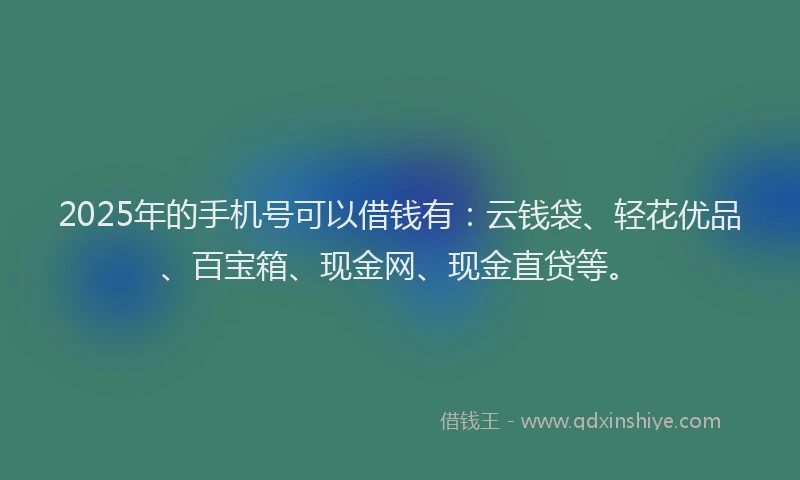 2025年的手机号可以借钱有：云钱袋、轻花优品、百宝箱、现金网、现金直贷等。
