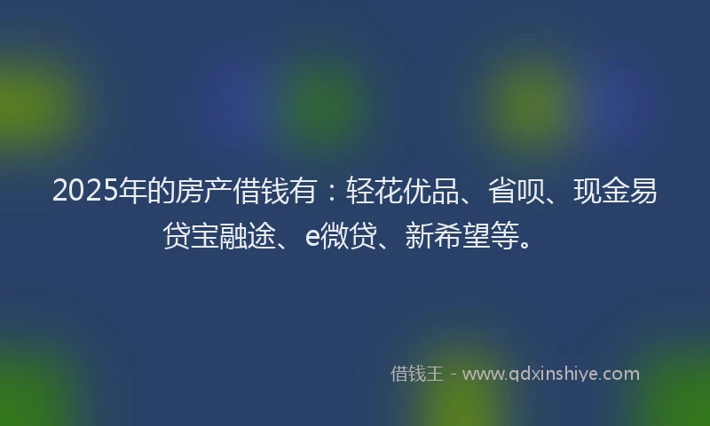 2025年的房产借钱有：轻花优品、省呗、现金易贷宝融途、e微贷、新希望等。