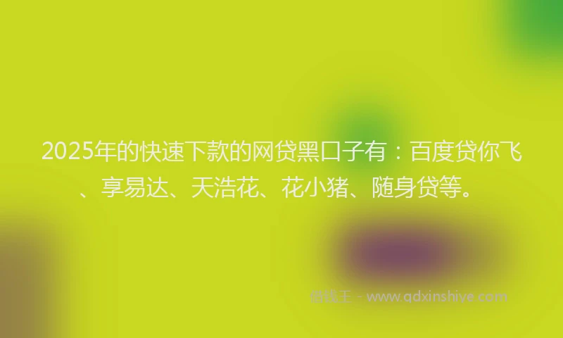 2025年的快速下款的网贷黑口子有：百度贷你飞、享易达、天浩花、花小猪、随身贷等。