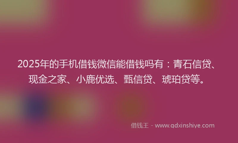 2025年的手机借钱微信能借钱吗有：青石信贷、现金之家、小鹿优选、甄信贷、琥珀贷等。