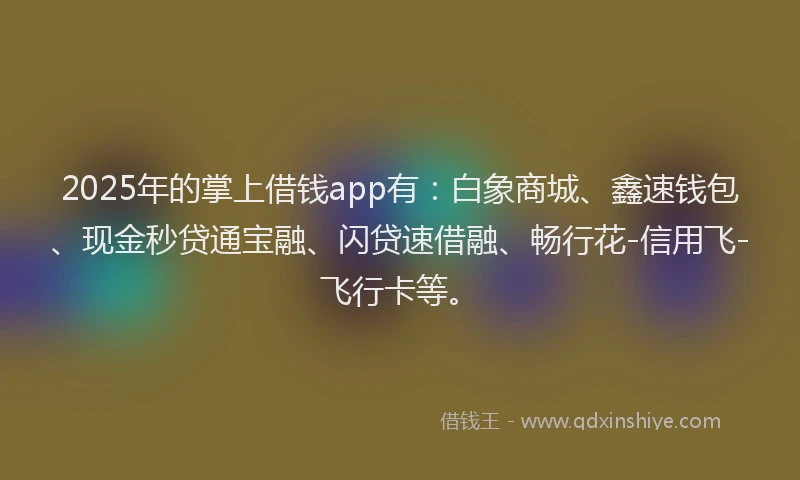 2025年的掌上借钱app有：白象商城、鑫速钱包、现金秒贷通宝融、闪贷速借融、畅行花-信用飞-飞行卡等。