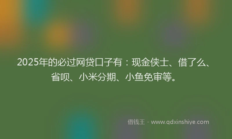 2025年的必过网贷口子有：现金侠士、借了么、省呗、小米分期、小鱼免审等。