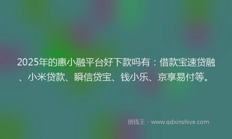 2025年的惠小融平台好下款吗有：借款宝速贷融、小米贷款、瞬信贷宝、钱小乐、京享易付等。