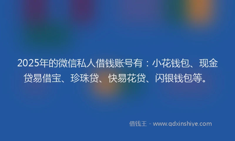 2025年的微信私人借钱账号有：小花钱包、现金贷易借宝、珍珠贷、快易花贷、闪银钱包等。