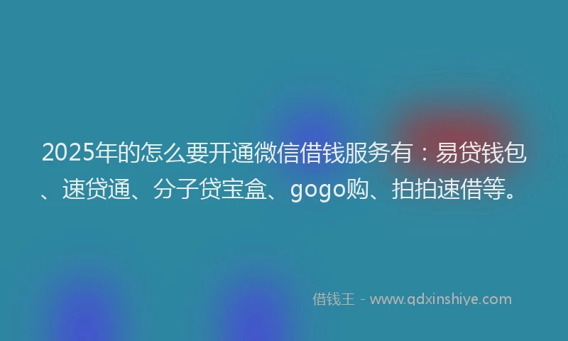 2025年的怎么要开通微信借钱服务有：易贷钱包、速贷通、分子贷宝盒、gogo购、拍拍速借等。