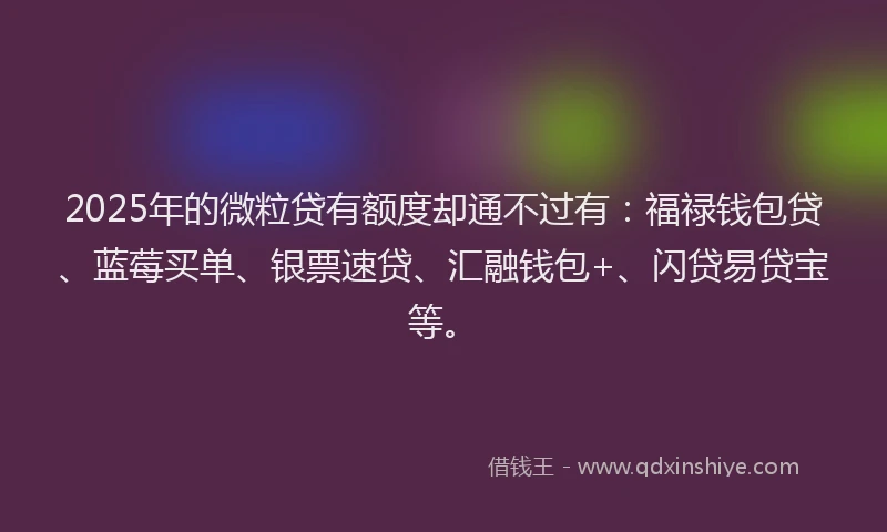 2025年的微粒贷有额度却通不过有：福禄钱包贷、蓝莓买单、银票速贷、汇融钱包+、闪贷易贷宝等。