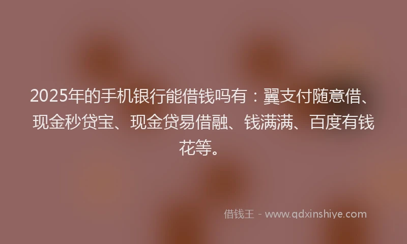 2025年的手机银行能借钱吗有：翼支付随意借、现金秒贷宝、现金贷易借融、钱满满、百度有钱花等。
