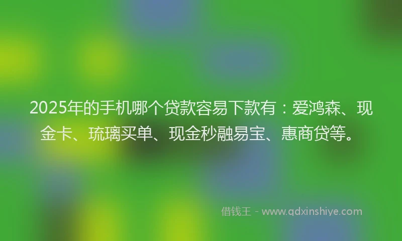 2025年的手机哪个贷款容易下款有：爱鸿森、现金卡、琉璃买单、现金秒融易宝、惠商贷等。