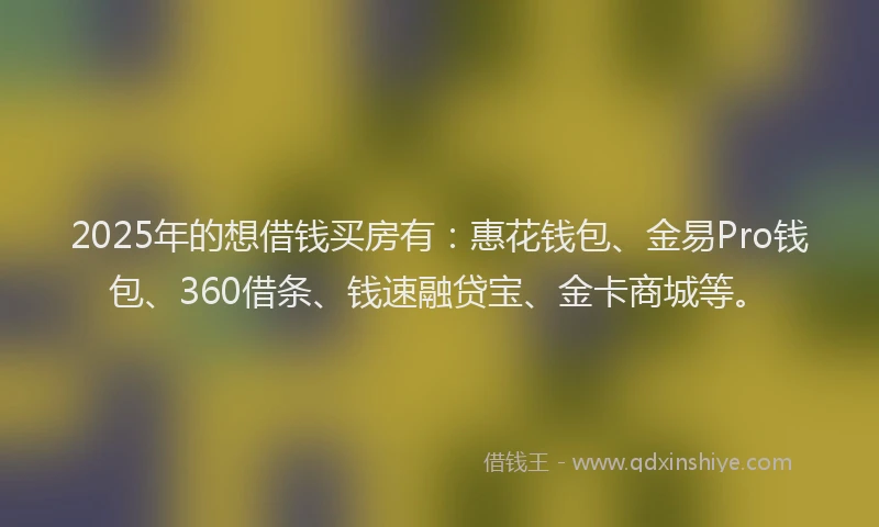 2025年的想借钱买房有：惠花钱包、金易Pro钱包、360借条、钱速融贷宝、金卡商城等。