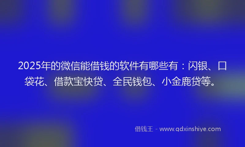 2025年的微信能借钱的软件有哪些有：闪银、口袋花、借款宝快贷、全民钱包、小金鹿贷等。