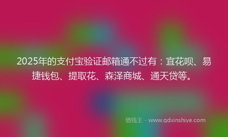 2025年的支付宝验证邮箱通不过有：宜花呗、易捷钱包、提取花、森泽商城、通天贷等。