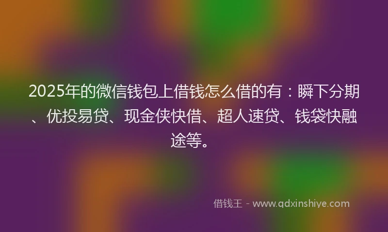 2025年的微信钱包上借钱怎么借的有：瞬下分期、优投易贷、现金侠快借、超人速贷、钱袋快融途等。