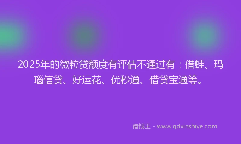 2025年的微粒贷额度有评估不通过有：借蛙、玛瑙信贷、好运花、优秒通、借贷宝通等。