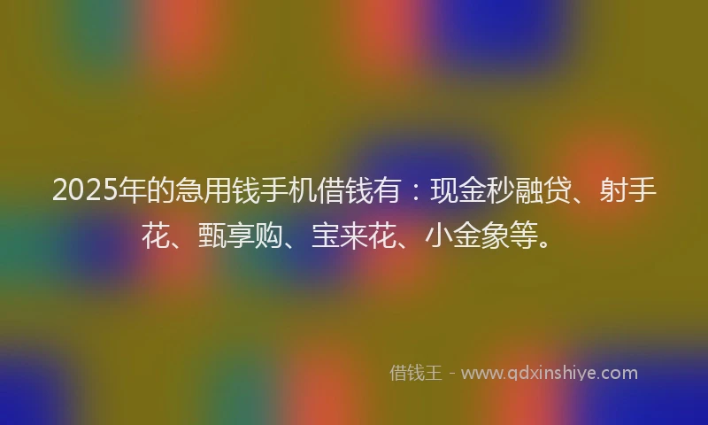 2025年的急用钱手机借钱有：现金秒融贷、射手花、甄享购、宝来花、小金象等。