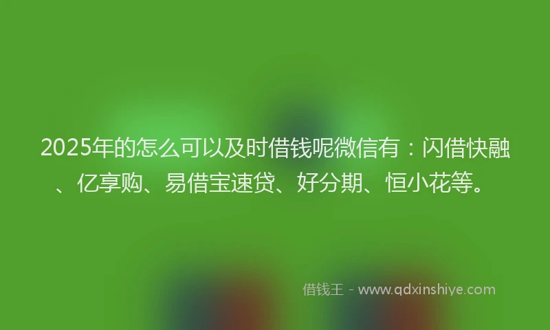 2025年的怎么可以及时借钱呢微信有：闪借快融、亿享购、易借宝速贷、好分期、恒小花等。