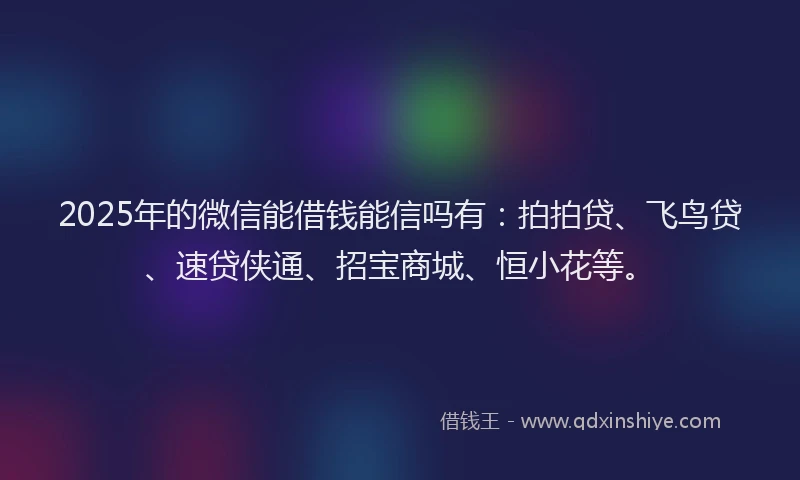2025年的微信能借钱能信吗有：拍拍贷、飞鸟贷、速贷侠通、招宝商城、恒小花等。