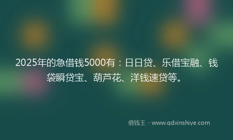 2025年的急借钱5000有：日日贷、乐借宝融、钱袋瞬贷宝、葫芦花、洋钱速贷等。