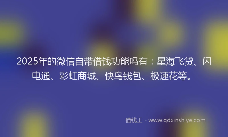 2025年的微信自带借钱功能吗有：星海飞贷、闪电通、彩虹商城、快鸟钱包、极速花等。