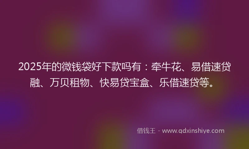2025年的微钱袋好下款吗有：牵牛花、易借速贷融、万贝租物、快易贷宝盒、乐借速贷等。
