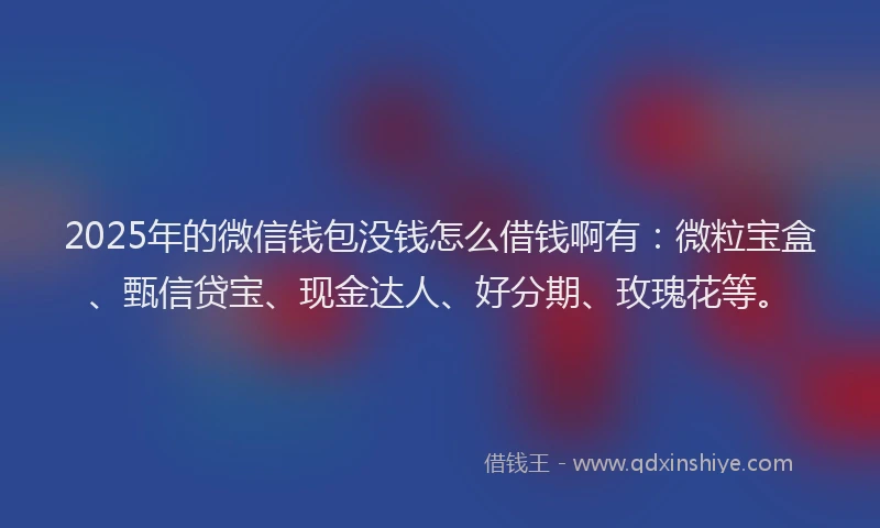2025年的微信钱包没钱怎么借钱啊有：微粒宝盒、甄信贷宝、现金达人、好分期、玫瑰花等。