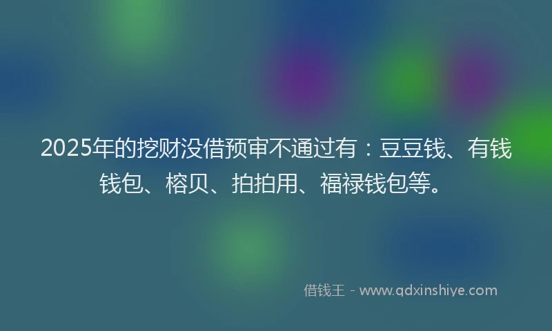 2025年的挖财没借预审不通过有：豆豆钱、有钱钱包、榕贝、拍拍用、福禄钱包等。