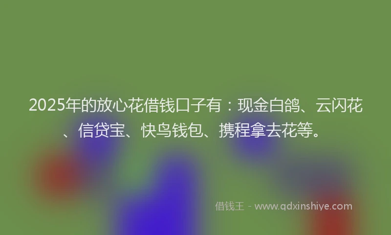 2025年的放心花借钱口子有：现金白鸽、云闪花、信贷宝、快鸟钱包、携程拿去花等。